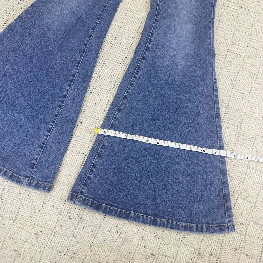 Free People Flare Bell Bottom Jeans Women’s 27 Blue Stretch Mid Rise Boho